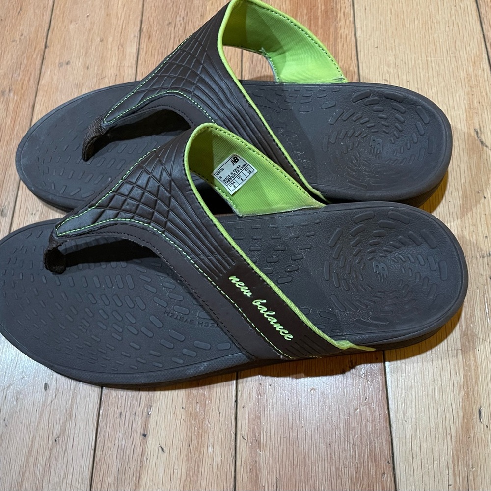 New Balance Men's Dark Brown and Lime Sandals